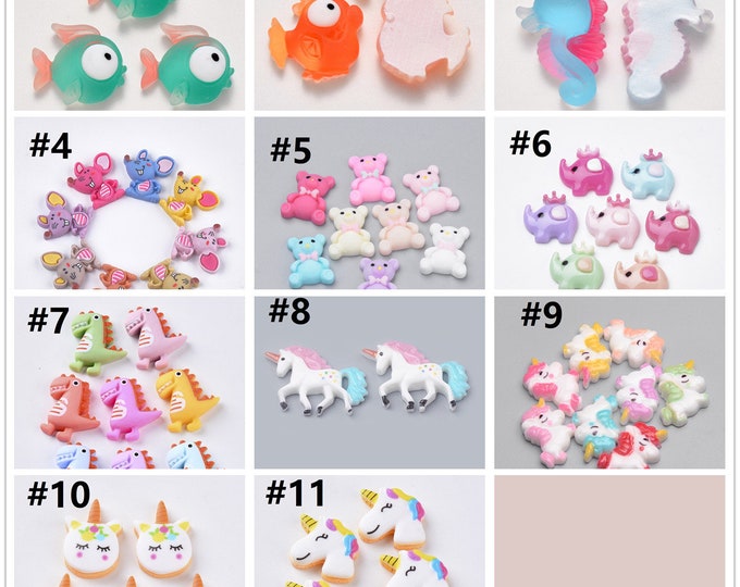 6pcs animal print resin cabochons -pls pick a style( fish; bear; seahorse;mouse;elephant;dinosaur;unicorn )