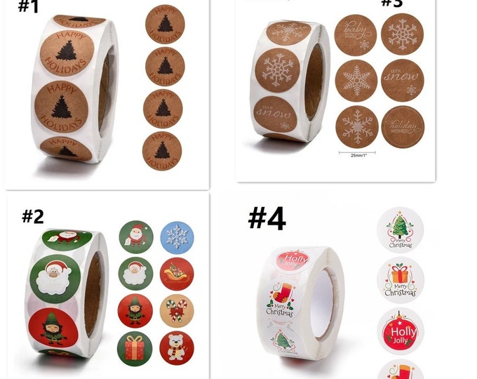 500pcs  1 roll of Christmas Tag Stickers,  Adhesive 1" stickers-pls pick a pattern
