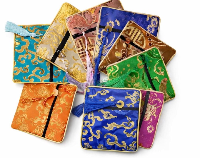 6pcs Mix Color Brocade Fabric Drawstring Pouches for Jewelry / Gift Packaging