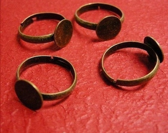6 pc antique bronze ring shanks with pads-pls pick a size pad