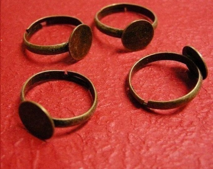 6 pc antique bronze ring shanks with pads-pls pick a size pad