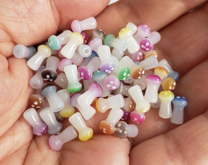 20pc 8x4mm mini mix color mushroom glass beads