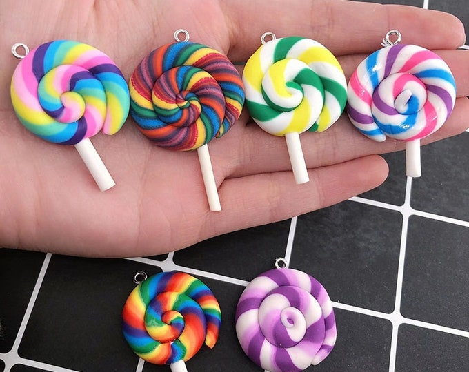 5pc Mix Color Handmade Polymer Clay Lollipop  Pendants-fk28