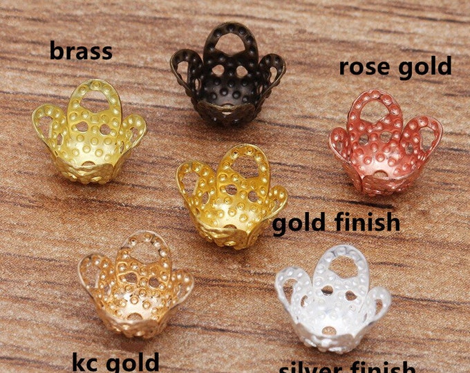 20 pc 9x6mm  brass made filigree flower shape bead caps r138-pls pick a color
