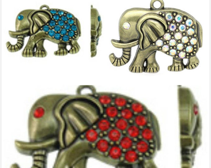 1pc  52x43mm antique bronze finish metal elephant with rhinestones-pls pick your color