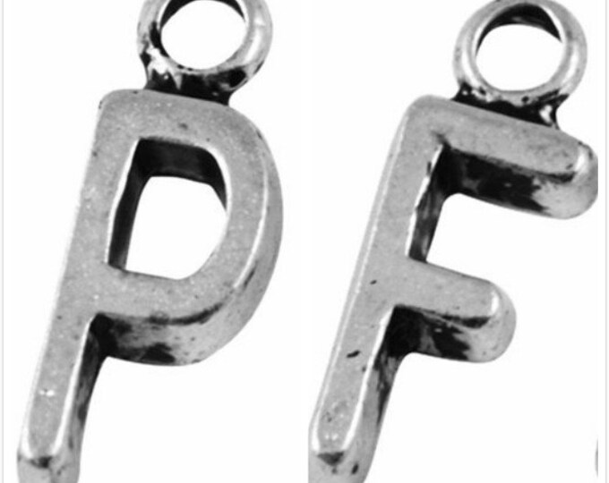 10pc 16x7mm Antique Silver Finish Metal Letter Pendants-pick a letter