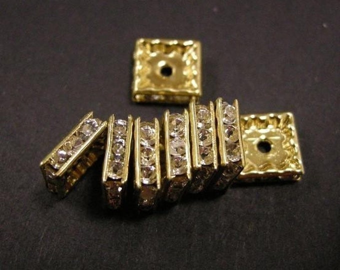 8pc gold color 8mm square rhinestone bead/spacer-1583