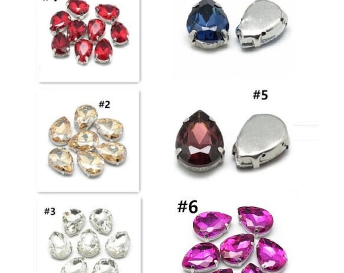6pc 18x13 Teardrop Shape Glass Sew On Rhinestone Montee Beads- pls pick a color