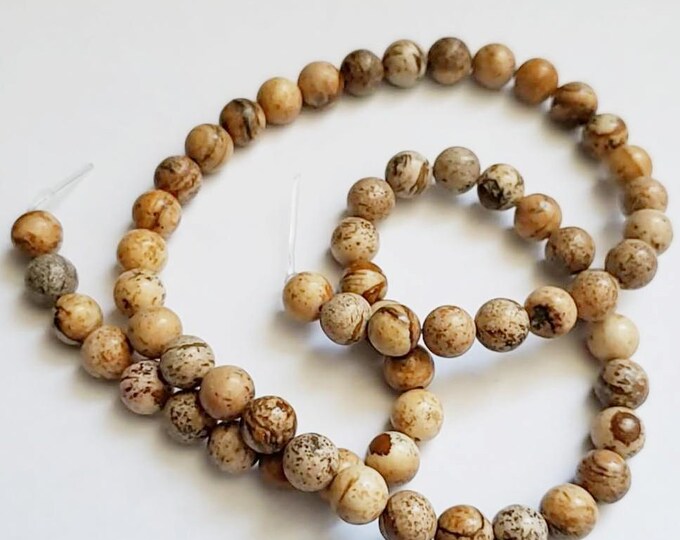 Picture Jasper Beads Strands, Round, 6mm, Hole: 1mm, about 62pcs/strand, 15.5 inch