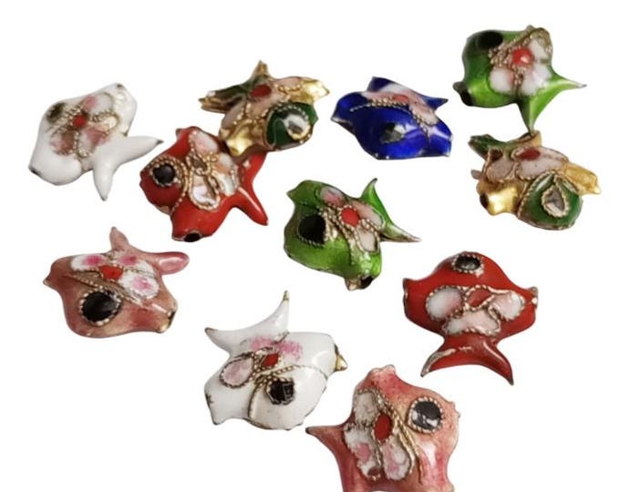 6pcs (3 pairs) mix color cloisonné fish beads 13x13mm