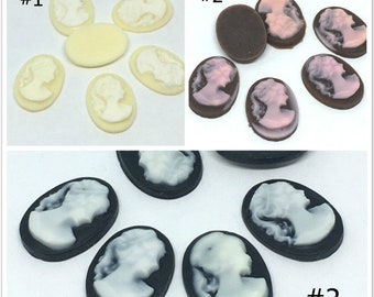 Set of 6 Elegant 18x13mm Victorian Lady Resin Oval Cabochons - Choose Your Preferred Color for Vintage Charm!
