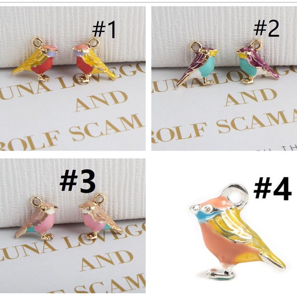 4pc 17x15mm metal with enamel bird pendants-Pls pick a color