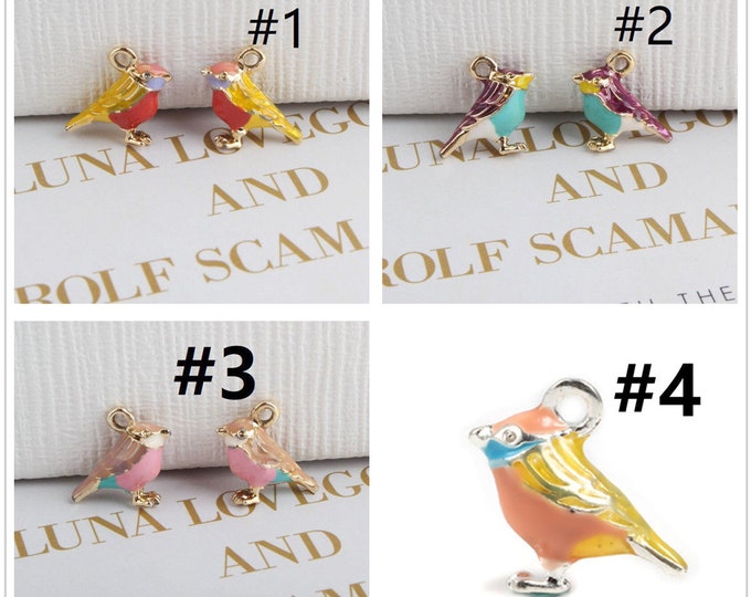 4pc 17x15mm metal with enamel bird pendants-Pls pick a color