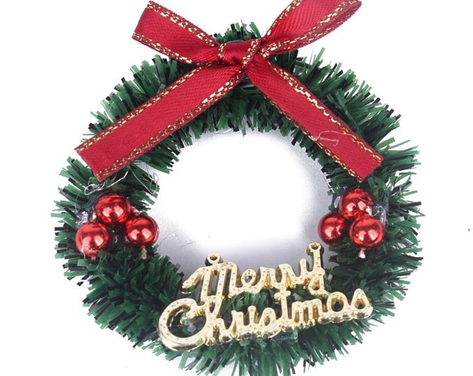 1 PC Mini Christmas Wreath Ornament with Red Bow & Berries – 70mm Holiday Decoration