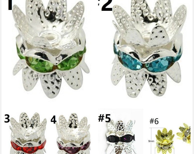 10pc silver finish rhinestone spacer/beads-pls pick your color
