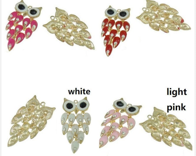 1pc 55x30mm  zinc alloy enamel with rhinestone owl pendant-pls pick your color