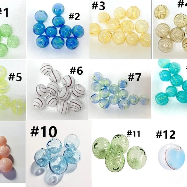 4pc 10-11mm Round Hollow Hand-Blown Glass Beads - Choose Your Colorful Creation!