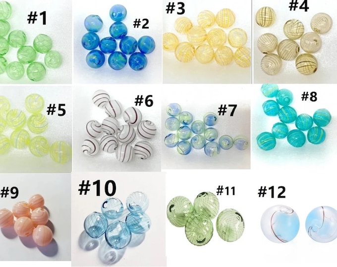 4pc 10-11mm Round Hollow Hand-Blown Glass Beads - Choose Your Colorful Creation!