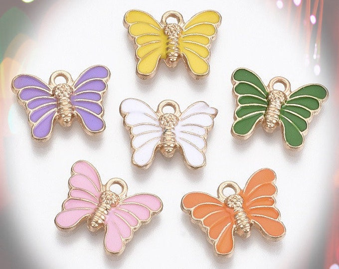 6pc 16x12.5mm metal with enamel mix color butterfly pendants-LV88A