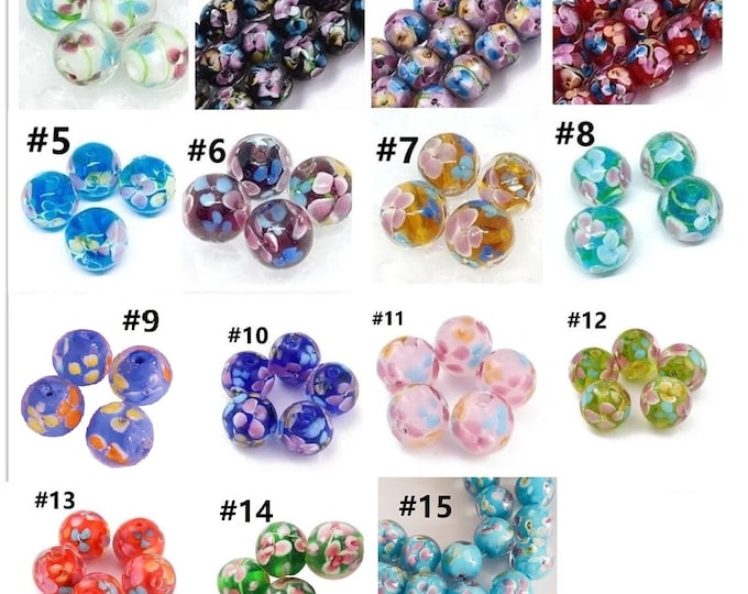 4pc 12mm handmade round lampwork glass beads with inner flowers-Pls pick a color