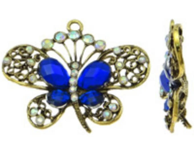 1pc 62x49x10mm zinc alloy butterfly with rhinestone pendant -bb70