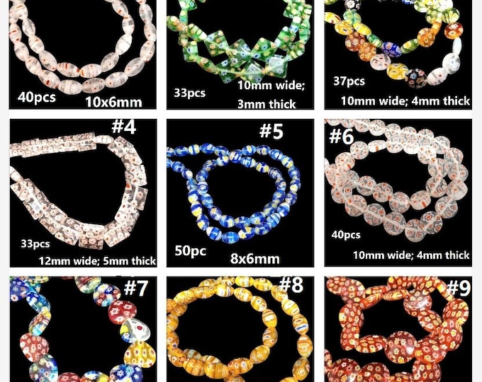 1 Strand Millefiori Glass Beads – Choose from  Styles | Handmade Venetian Style Beads for Jewelry Making | 25–40pcs per Strand