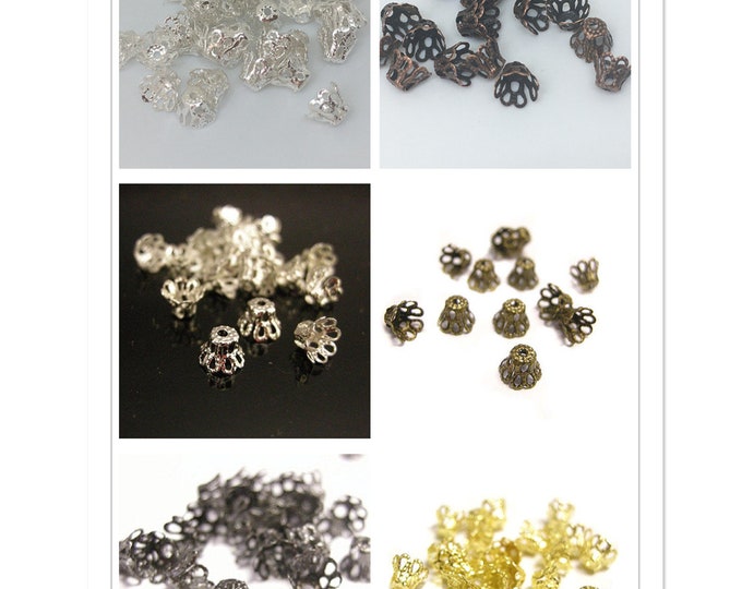 50pc  6x4mm metal filigree bead caps-pls pick your color