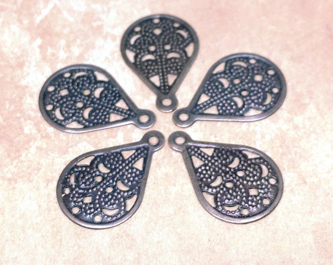 50pc 16x11mm antique copper finish filigree teardrop charms- LL1191