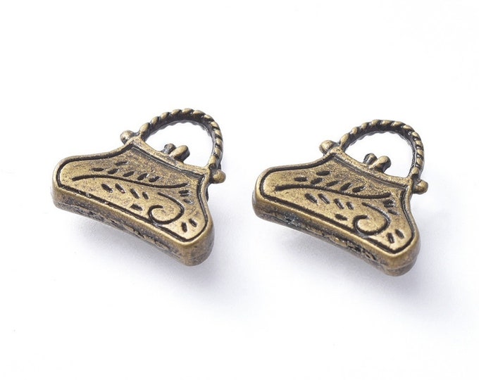 10pc 16x15mm antique bronze finish lady bag pendants-TIN8
