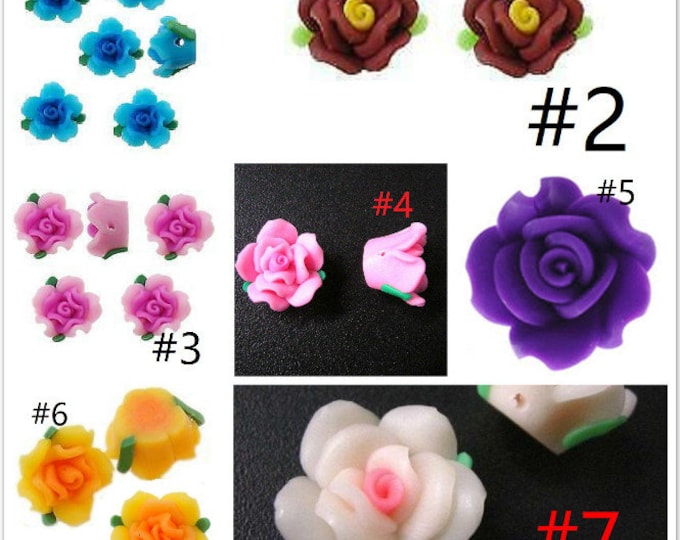 6pc handmade 15mm Polymer Clay flower shape bead-pls pick a color