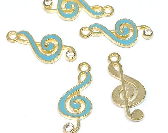 6pc 22x10mm blue enamel with metal music note pendant-FM1A