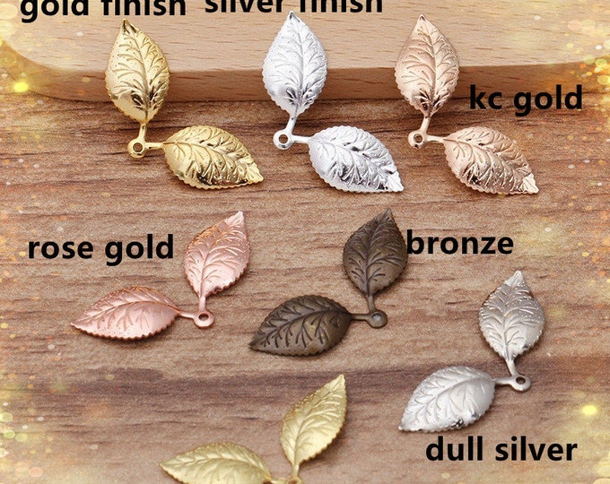 10pc  32x13MM Metal Brass Stamping Leaf Charms- pls pick a color