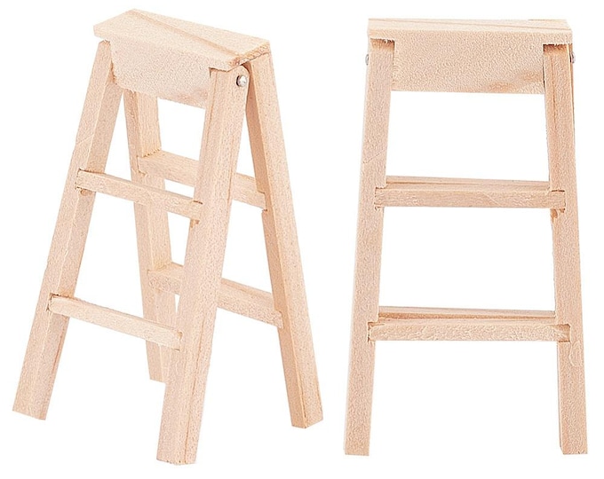 1pc Mini Wooden Step Ladder , for Dollhouse Accessories Pretending Prop Decoration