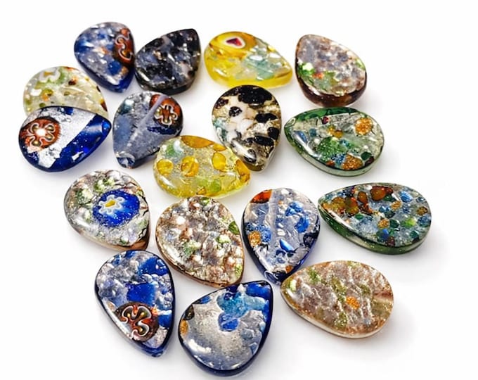 10pc 18x13mm Mix color teardrop Shape Silver Foil Millefiori Glass Beads-7545