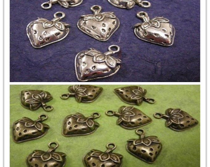 8pc cute antique silver finish metal strawberry pendants-pls pick a color