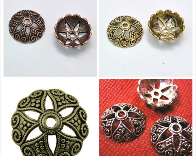 6pc 20mm antique  finish fancy bead cap-pls pick your color