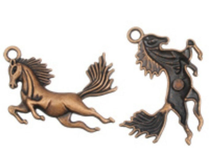 2pc 50x43mm antique copper finish metal horse pendants-7227k