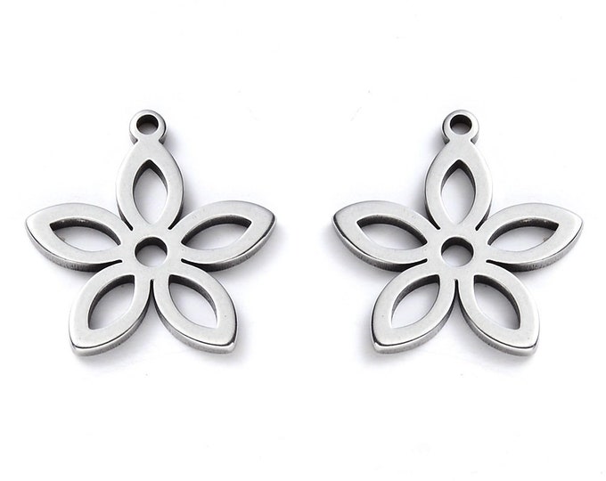 10pc Stainless Steel Laser Cut Flower Charms