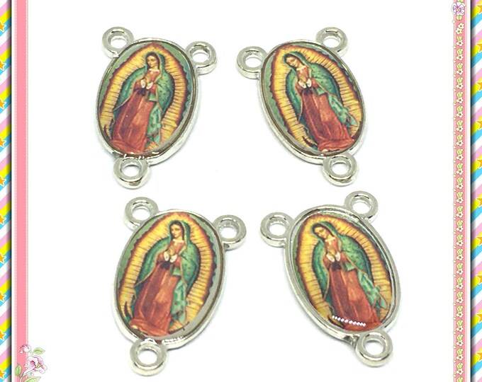 6pc 23x15mm  metal with glass cabochon rosary center links-FM23