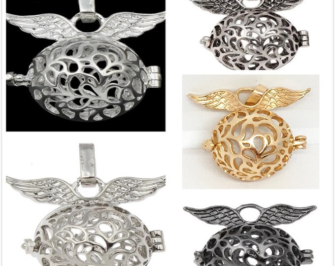 2pc angel style metal prayer box bead cage pendant-pls pick a color