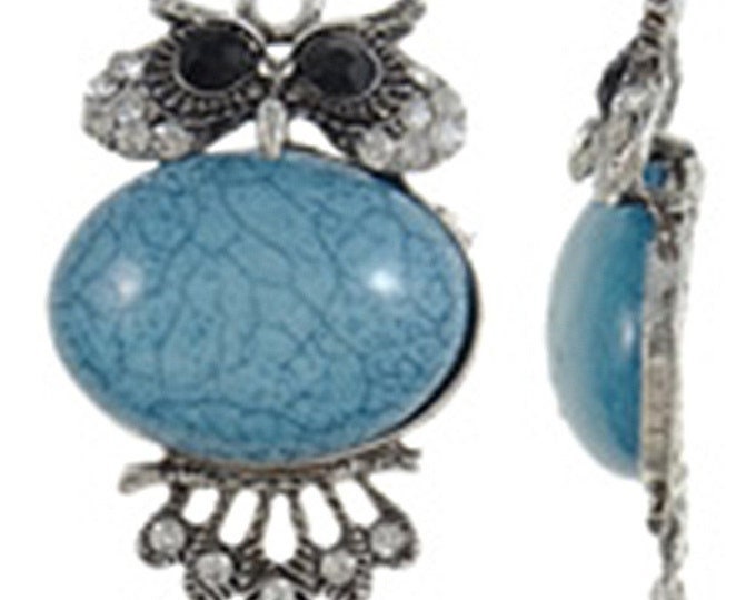 1pc 36.50x58.50mm zinc alloy with rhinestone and stone owl pendant-9956