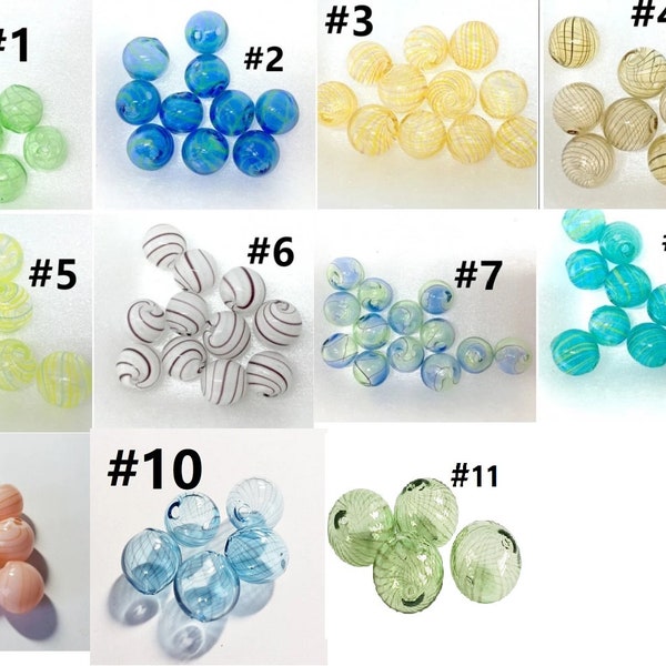 Set of 4 10-11mm Round Hollow Hand-Blown Glass Beads - Choose Your Colorful Creation!
