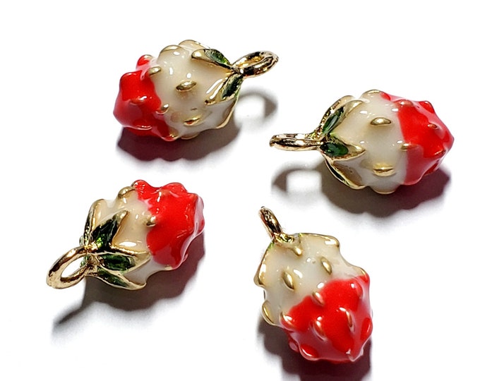 4pc 14x8mm 3D metal with enamel berry pendants-LL2029