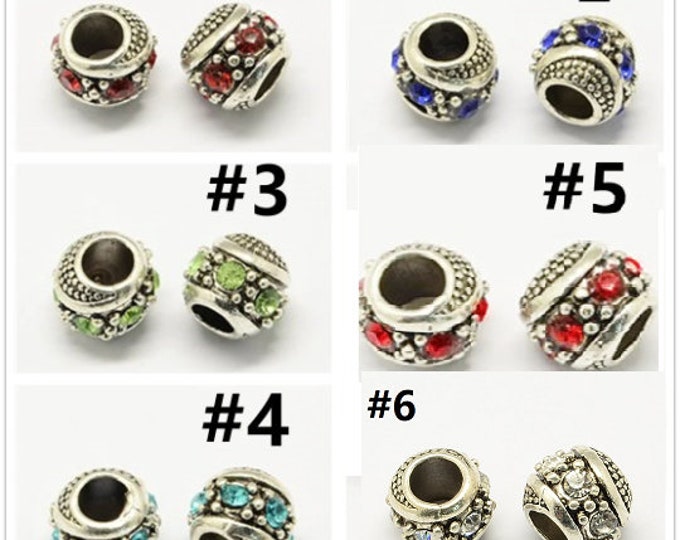 5pc Alloy With Rhinestones Large Hole Style European Beads-pls pick a color