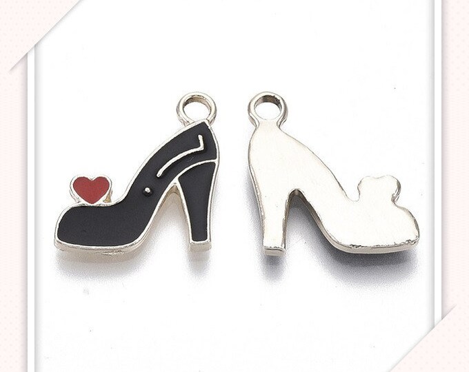 6pc 16x14mm metal with enamel high heel with red heart pendants-LV481