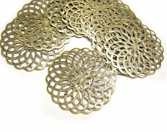 30pc 25mm antique bronze metal filigree center piece/wraps-9061