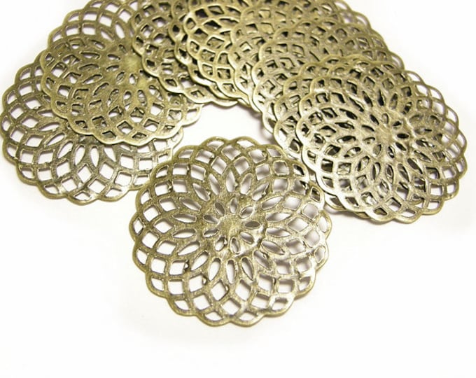 30pc 25mm antique bronze metal filigree center piece/wraps-9061