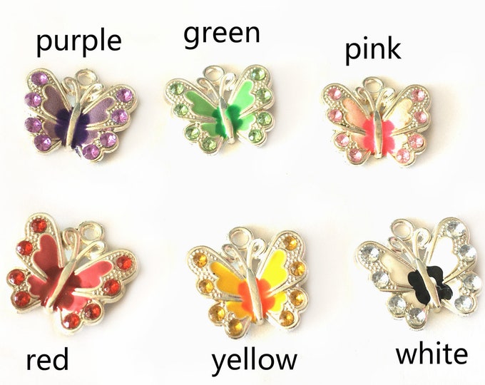 4pc 22x21mm metal with enamel rhinestone butterfly pendants-pls pick a color