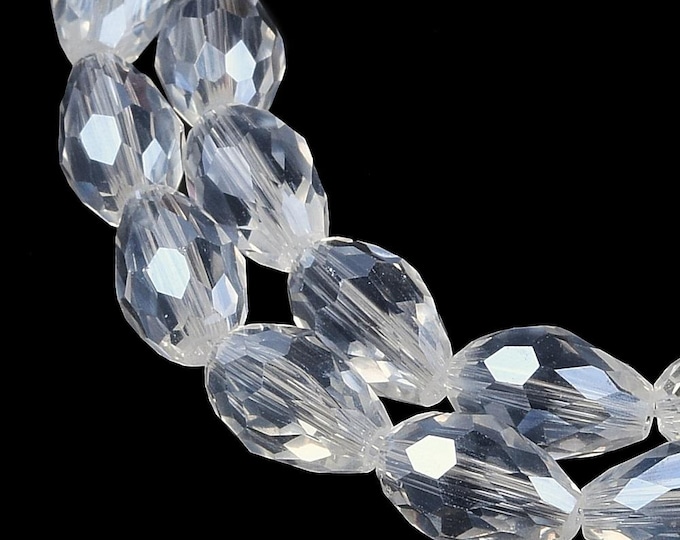 15pc 11.5x8mm  faceted teardrop glass beads-Transparent AB Color Plated