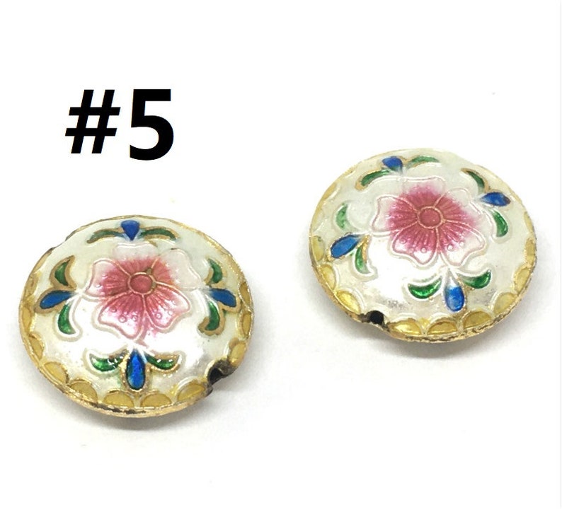 2pc 19x7.5mm flat round handmade flower Cloisonne Beadspls Etsy